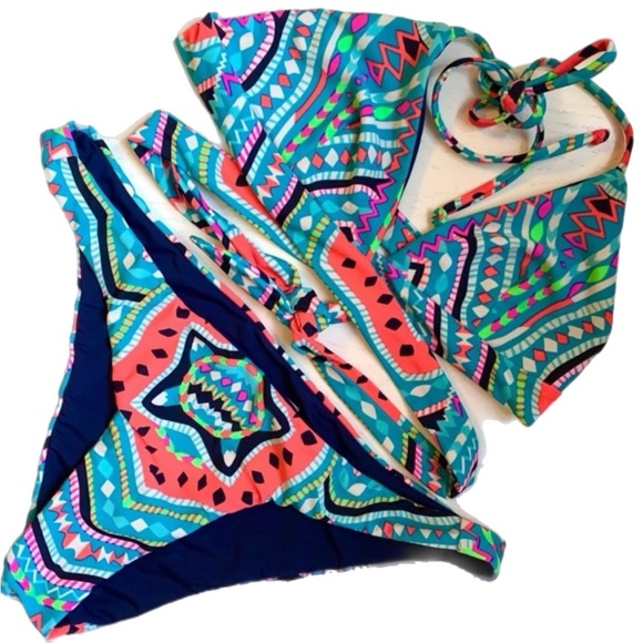 Mara Hoffman reversible swimsuit‎ bikini swimsuit swim Aztec bright geome - Picture 1 of 16
